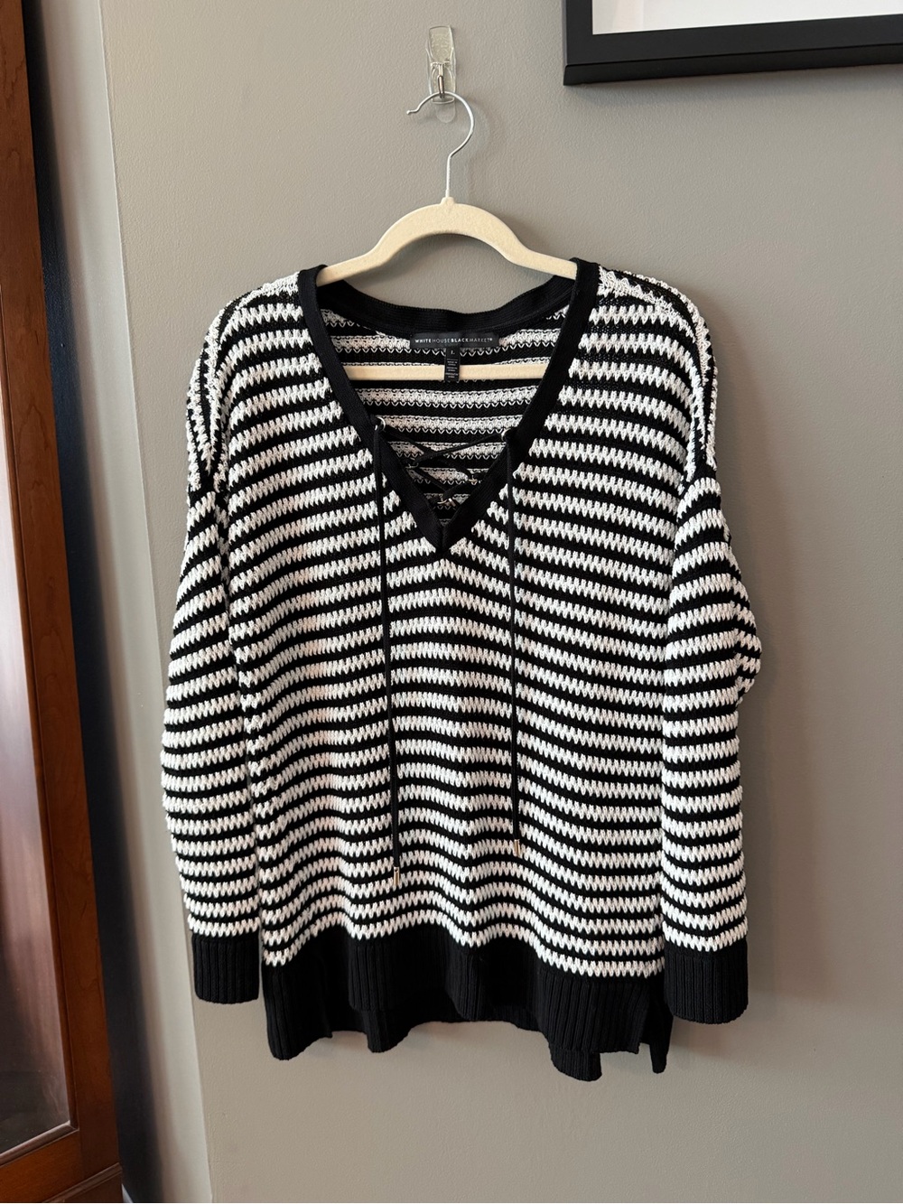 WHBM. Black & White Striped V-Neck Women's Sweater. Large